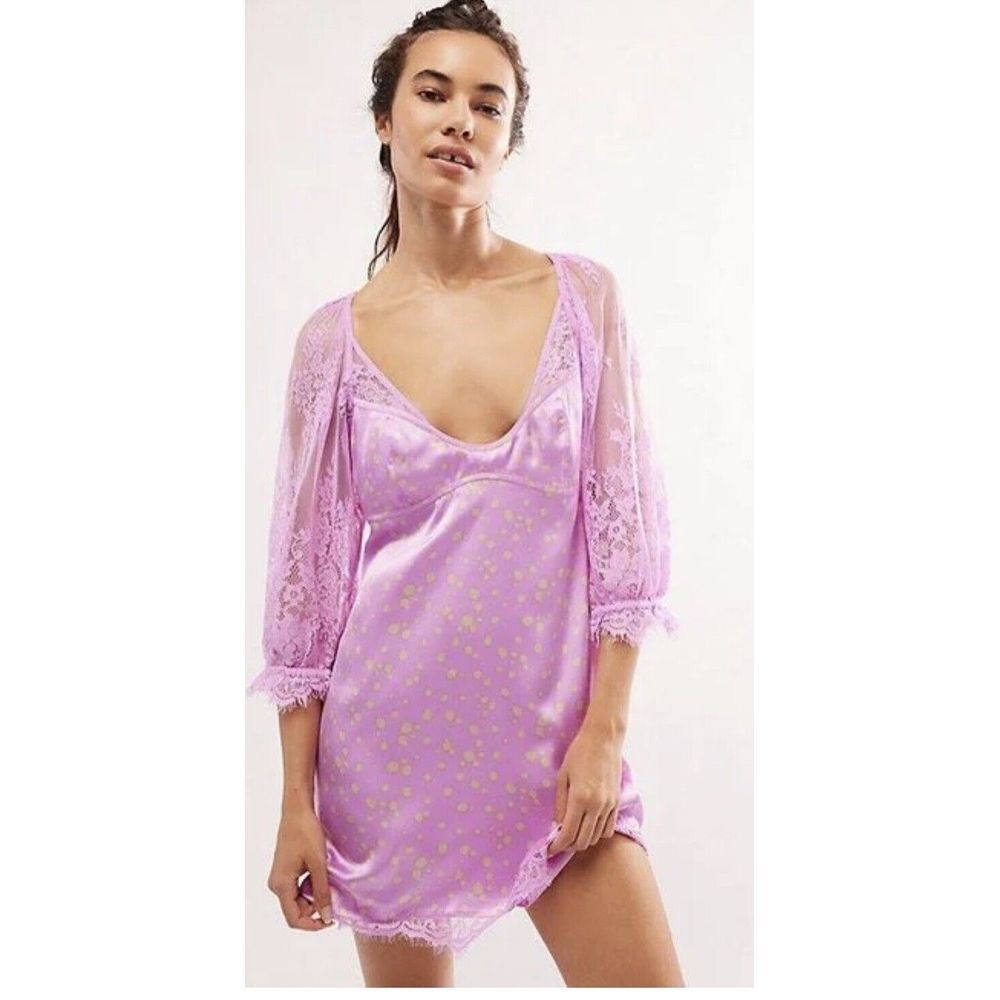 Free People Iris About That Mini Dress Combo Lilac Ruffle Size Small MSRP $168